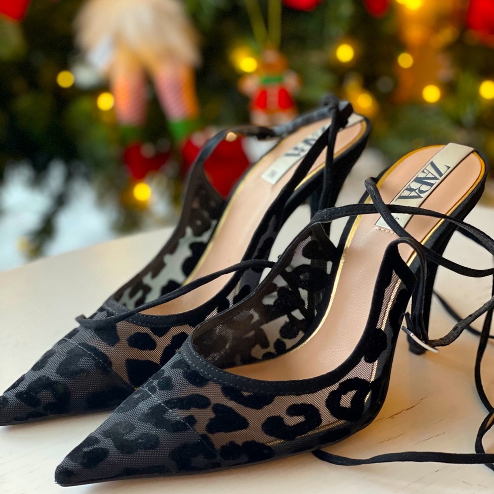 ANIMAL PRINT SLINGBACK VELVET HIGH-HEEL SHOES